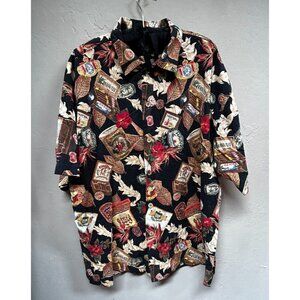 Leisure Men's Button Up Short Sleeve Printed Hawaiian Shirt XL Multicolor Casual